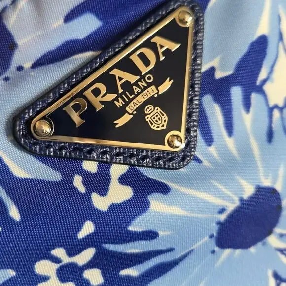 Prada Blue Saffiano Tessuto Zainetto Stampata Floral Nylon Leather Tote Bag - Picture 5 of 9
